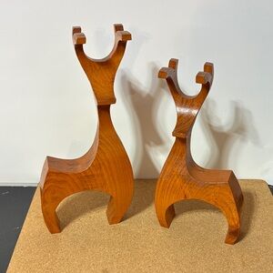 Mid-Century Modern Wooden Reindeer Bookends Set of 2 11” &9” High Vintage Danish